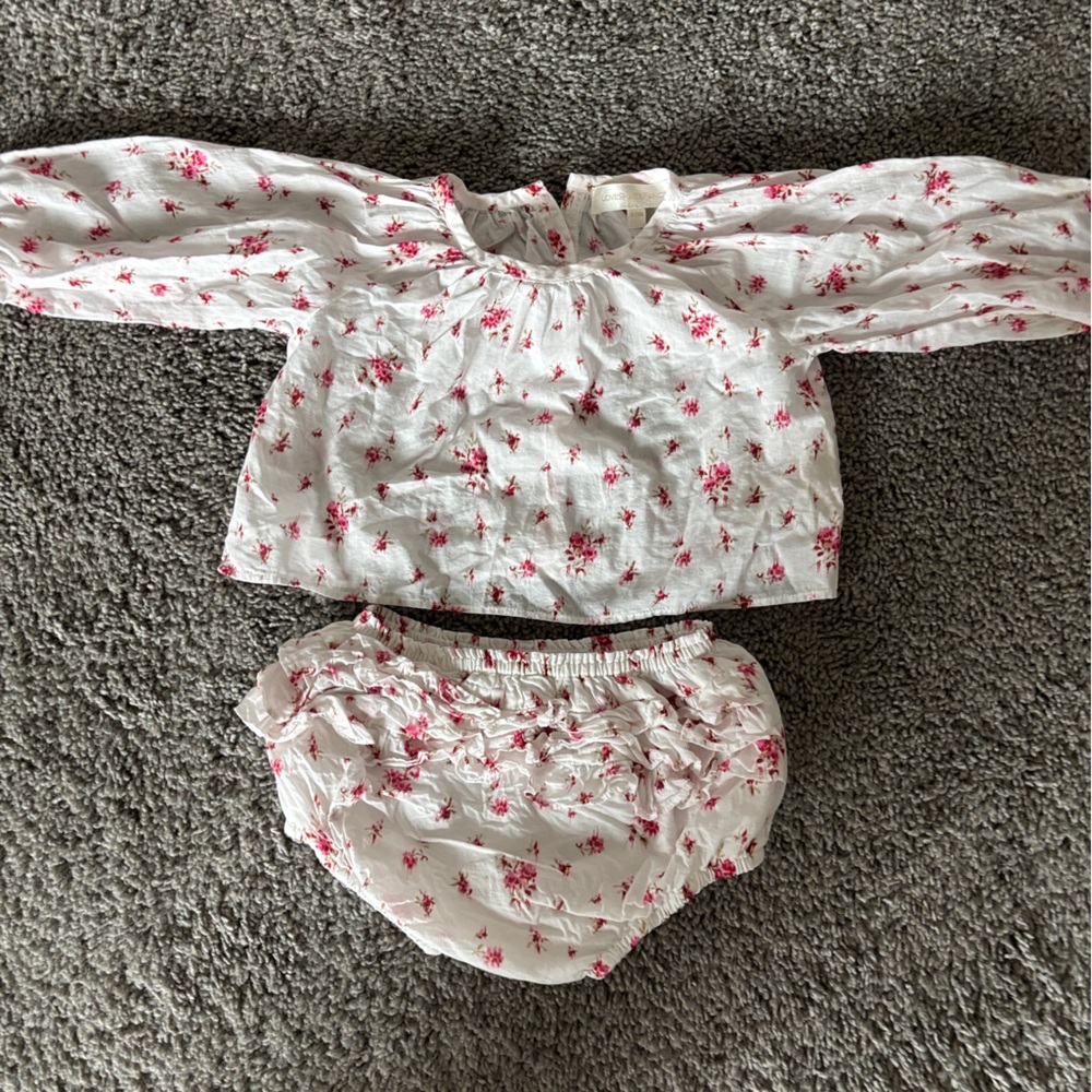 Loveshack fancy floral cotton peasant top with ruffle panties Infant 18-24